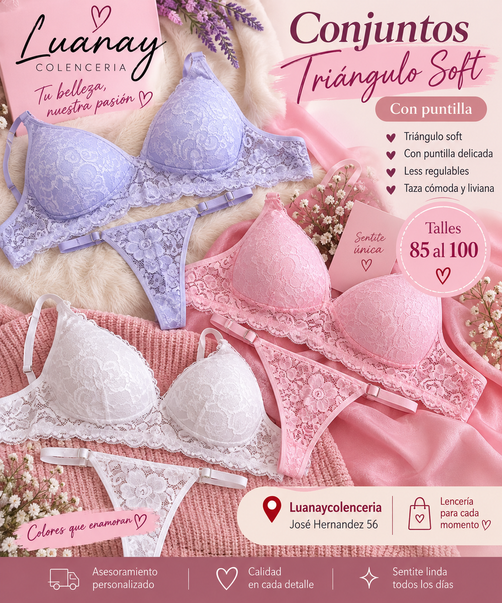 CONJUNTOS TRIANGULO SOFT CON PUNTILLA